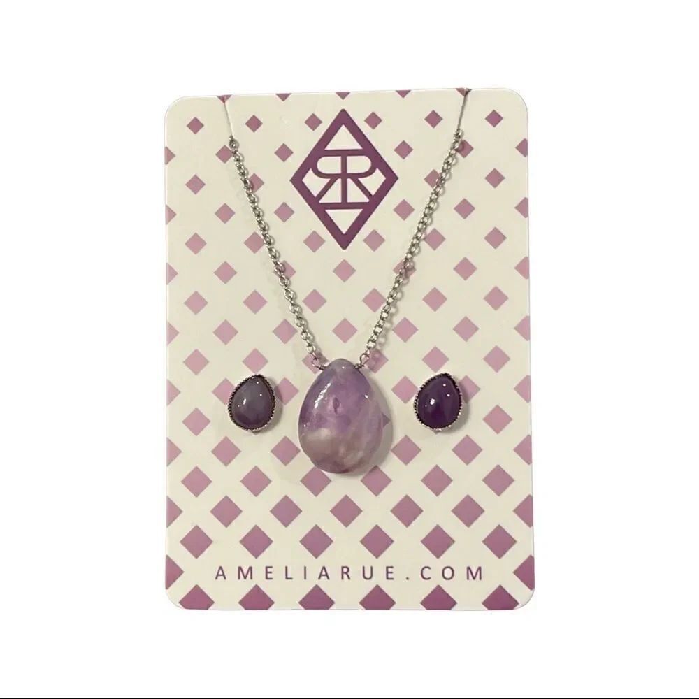 Amelia Rue Teardrop Amethyst Sterling Necklace Set - NWT